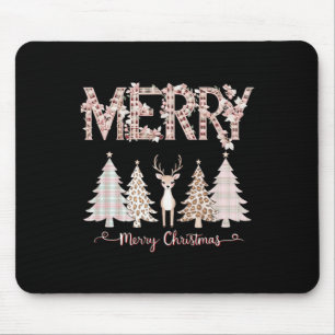 Merry Xmas Leopard Cheetah Buffalo Pink Plaid Chri Mouse Mat