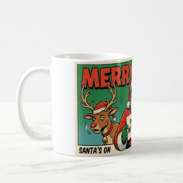 Merry Xmas Mess Funny Christmas Mug - Naughty Sant (Left)