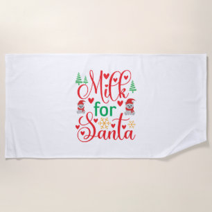 Merry Xmas Milk For Santa Beach Towel