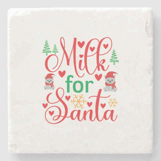 Merry Xmas Milk For Santa Stone Coaster (Front)
