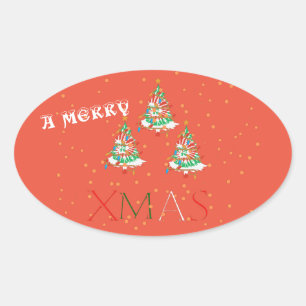 Merry Xmas Oval Sticker