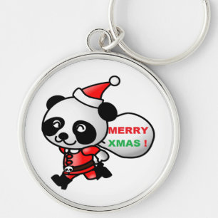 "MERRY XMAS" PANDA BEAR SANTA KEY RING