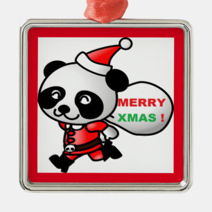 "MERRY XMAS" PANDA BEAR SANTA METAL TREE DECORATION