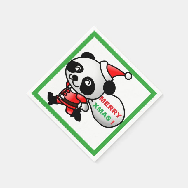 "MERRY XMAS" PANDA BEAR SANTA NAPKIN (Corner)