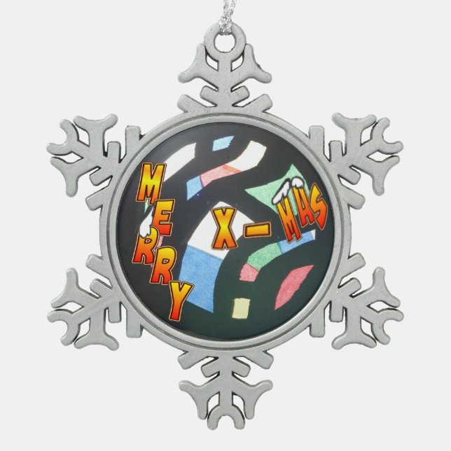 Merry Xmas Pattern Pewter Snowflake Ornament (Front)