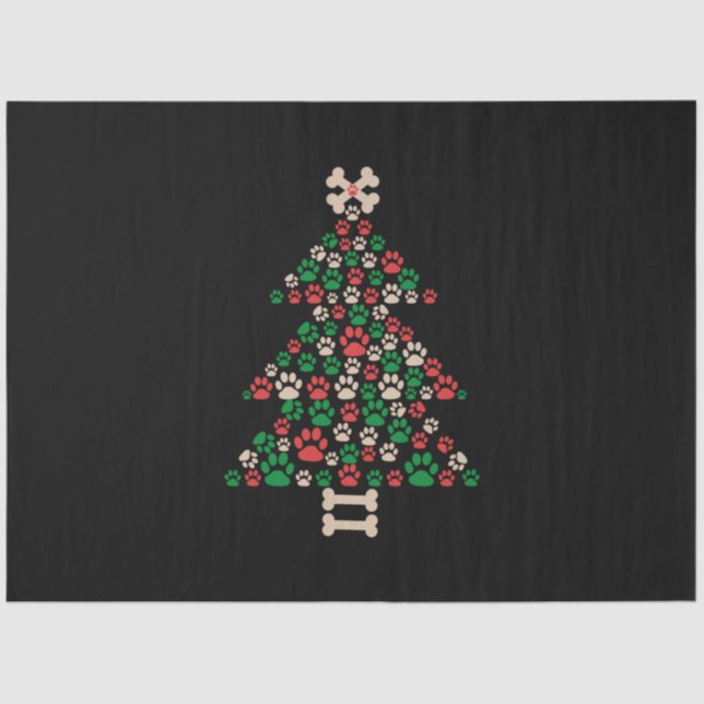 Merry Xmas Paw Prints Dog Christmas Tree Tissue Paper (Front)