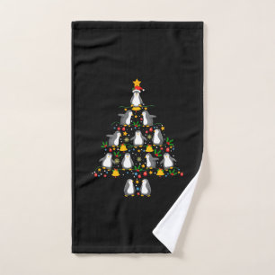 Merry Xmas Penguin Christmas Tree Lights Hand Towel