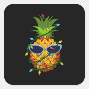 Merry Xmas Pineapple Christmas Tree Lights Square Sticker