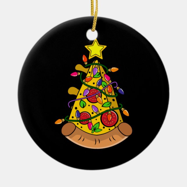 Merry Xmas Pizza Christmas Tree Lights Ceramic Tree Decoration (Front)