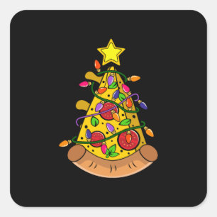 Merry Xmas Pizza Christmas Tree Lights Square Sticker
