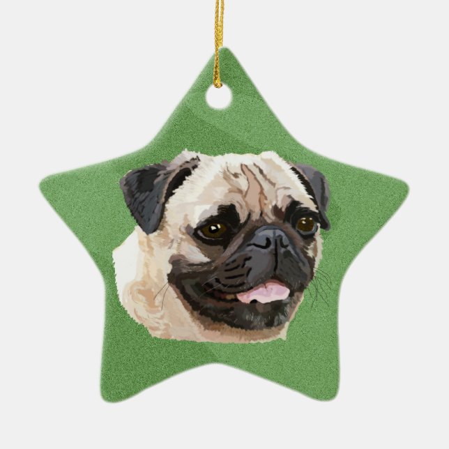 Merry Xmas Pug Ceramic Tree Decoration (Front)