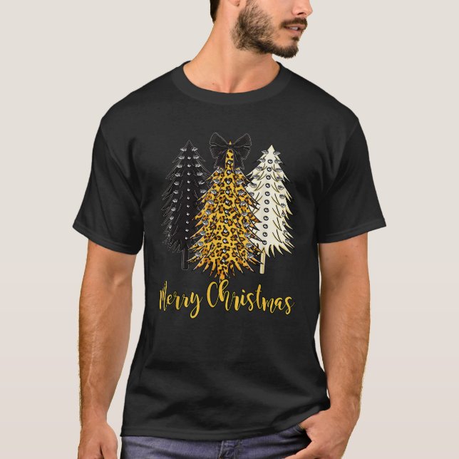 Merry Xmas Punk Rock Animal Leopard Christmas Tree T-Shirt (Front)