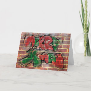 Merry Xmas Red Green Graffiti Holiday Card