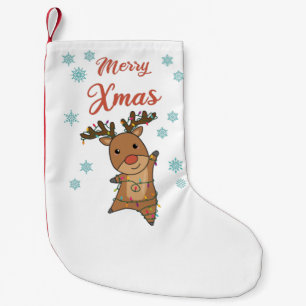 Merry Xmas Rudolph Red Nose Reindeer Cute Animals  Small Christmas Stocking