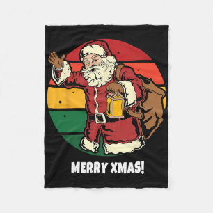 Merry Xmas Santa Claus Retro Vintage Sunset Happy  Fleece Blanket