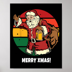 Merry Xmas Santa Claus Retro Vintage Sunset Happy  Poster