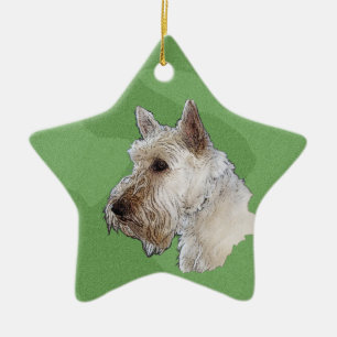 Merry Xmas Scottish Terrier (Wheaten) Ceramic Tree Decoration