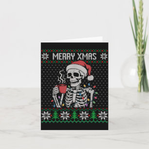 Merry Xmas Skeleton Ugly Sweater, Skull Wearing Sa Card