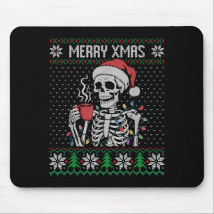 Merry Xmas Skeleton Ugly Sweater, Skull Wearing Sa Mouse Mat