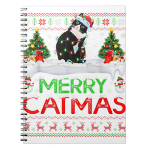 Merry Xmas Tree Lights Santa Ugly Black Cat Christ Notebook