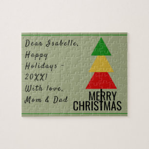 MERRY XMAS TREE TRIANGLE SHAPES CHRISTMAS STOCKING JIGSAW PUZZLE