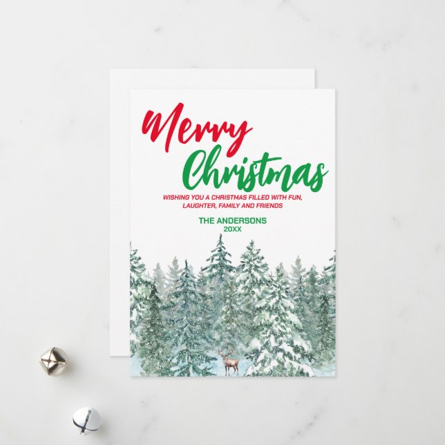 Merry xmas trees forest Modern raindeer Moose Holiday Card (Front/Back In Situ)