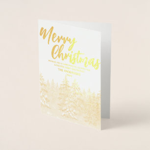 Merry xmas Watercolor forest Modern Gold greeting Foil Card