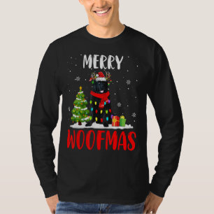 Merry Xmas Woofmas Xmas Lights Santa Reindeer Newf T-Shirt
