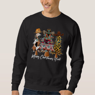 Merry Xmas Y'all Cow Hide Christmas Tree Sweatshirt
