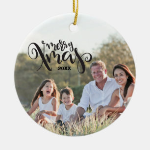 Merry Xmas Year Text Template Custom Photo Ceramic Tree Decoration