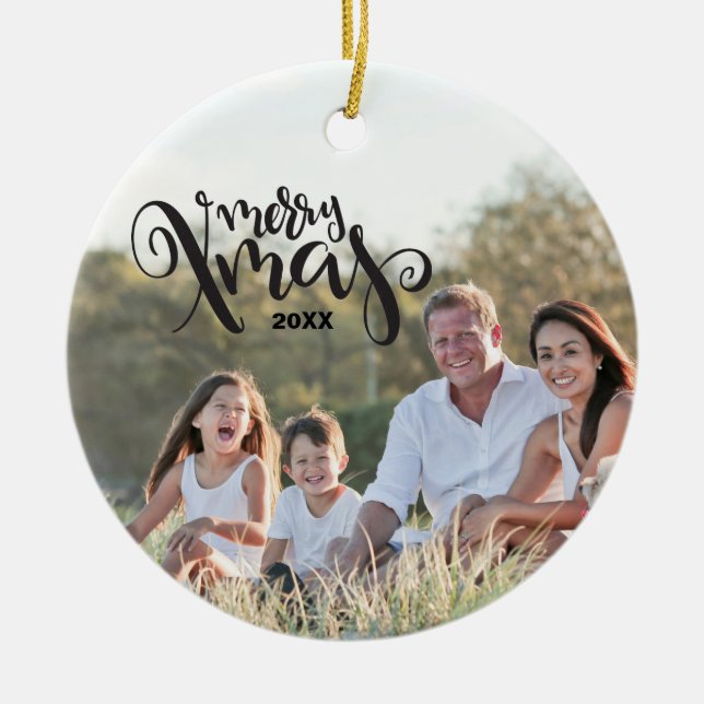 Merry Xmas Year Text Template Custom Photo Ceramic Tree Decoration (Front)