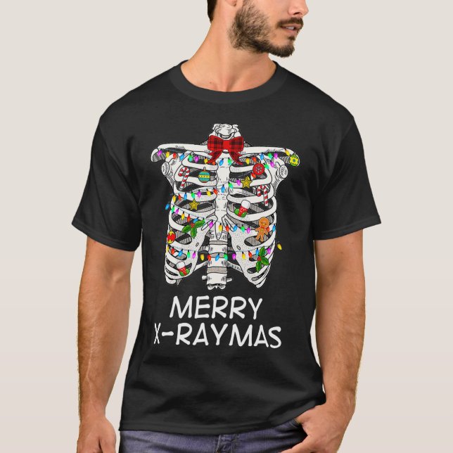 Merry XRaymas Skeleton Rib Cage Radiology Christma T-Shirt (Front)