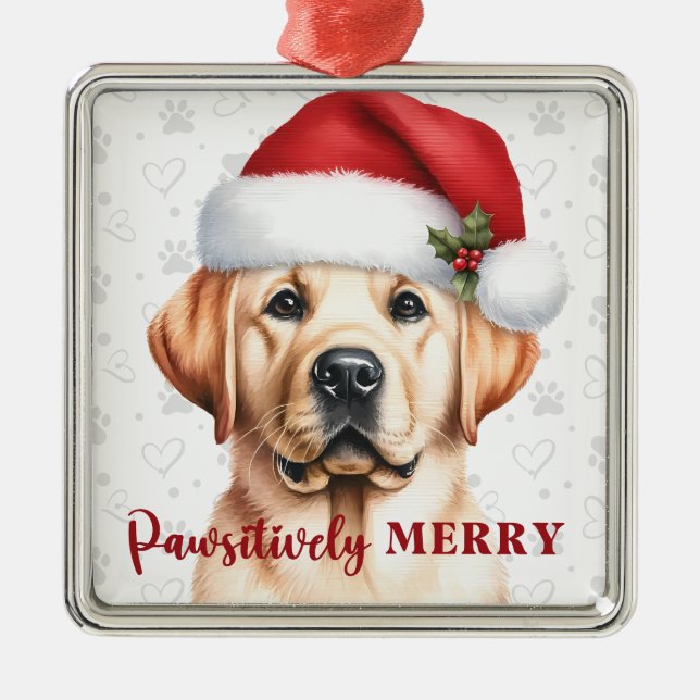 Merry Yellow Labrador Retriever Dog Christmas Metal Tree Decoration (Front)