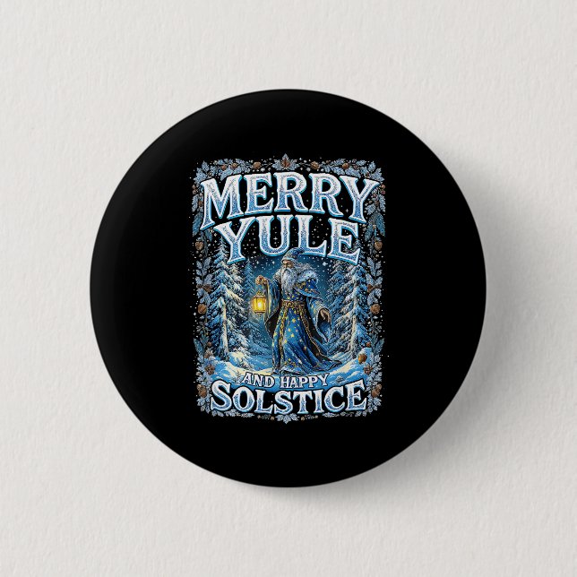 Merry Yule And Happy Solstice Mystic Winter Quote  6 Cm Round Badge (Front)