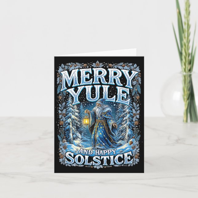 Merry Yule And Happy Solstice Mystic Winter Quote  Card (Front)