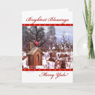 Merry Yule Blessings Winter Cardinal Card
