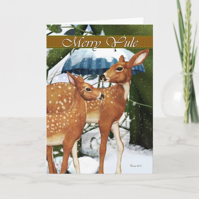 Merry Yule Doe and Fawn Deer Blank Card (Front)