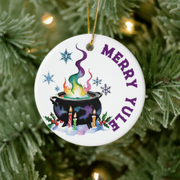 Merry Yule Festive Witches Cauldron Wiccan Holiday Ceramic Tree Decoration