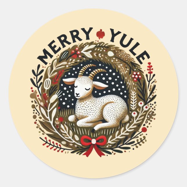 Merry Yule Goat                                    Classic Round Sticker (Front)
