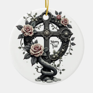 Merry Yule Gothic Cross Ornament