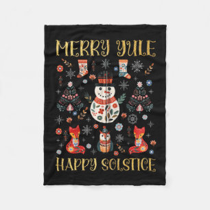 Merry Yule Happy Solstice Cottagecore Scandinavian Fleece Blanket