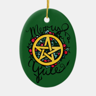 Merry Yule Pentacle Pentagram Witchcraft Art Ceramic Tree Decoration