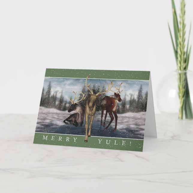 Merry Yule Winter Stag Greeting Card (Front)