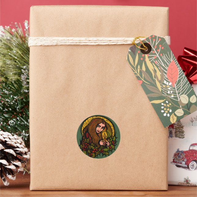 Merry Yule Witch Classic Round Sticker (Holiday)