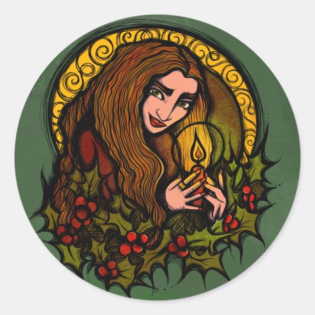 Merry Yule Witch  Classic Round Sticker (Front)