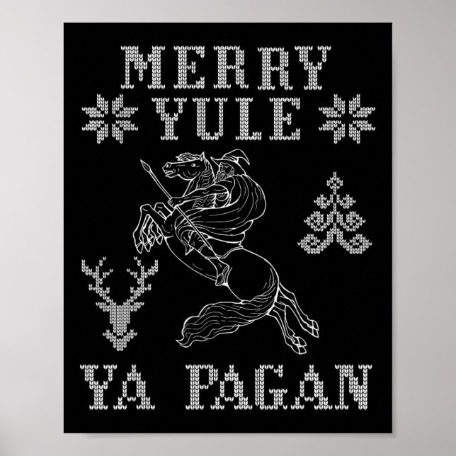 Merry Yule Ya Pagan Odin On Sleipnir Viking Christ Poster (Front)