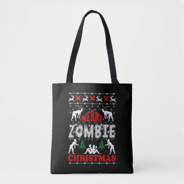 Merry Zombie Christmas Ugly Sweater Tote Bag (Front)