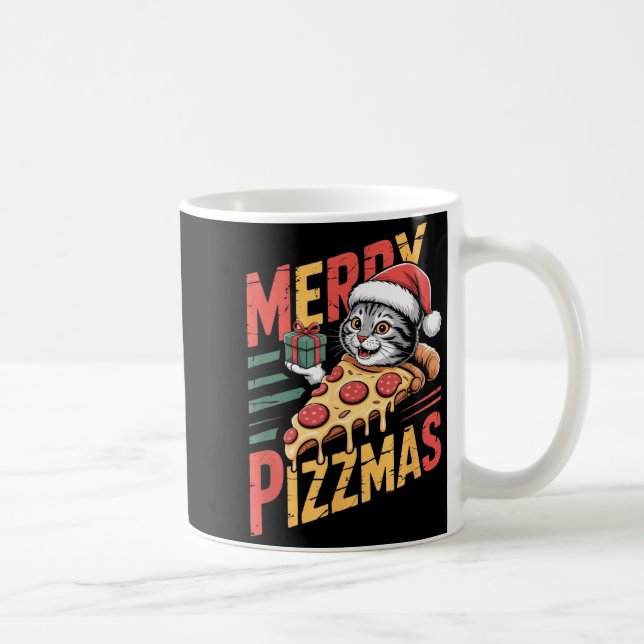 Merry Zzmas Christmas Cat Funny Zza Lover Xmas Cat Coffee Mug (Right)