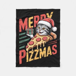 Merry Zzmas Christmas Cat Funny Zza Lover Xmas Cat Fleece Blanket
