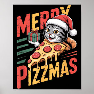 Merry Zzmas Christmas Cat Funny Zza Lover Xmas Cat Poster